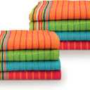 TEXAS LINEN CO. Kitchen Dish Towels, 100% Cotton Salsa Towels, Set of 8 (16x28 Inches), Multi Purpose Cooking Drying Restaurant Bar Cleaning Cloth Napkin, Highly Absorbent, Lint Free, Multi-Color