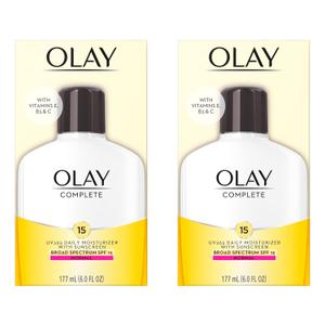 Olay Face Moisturizer, Complete with Sunscreen SPF 15, Daily Facial Lotion for Normal Skin, Lightweight Hydrating Broad Spectrum Sun Protection - Vitamin C, E, and Niacinamide - 6 Oz 2 Pack