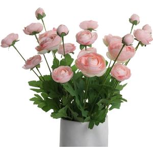 Artificial Silk Flowers Ranunculus Fake Flower,Suitable for Core Decorations,Weddings,Homes,Artistic Decorations,and Props (Pink)