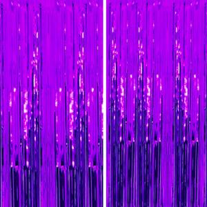 Dazzle Bright 4 Pack Backdrop Curtain, 3FT x 8FT Metallic Tinsel Foil Fringe Curtains Photo Booth Background for Baby Shower Birthday Wedding Halloween Party Decorations (Purple)