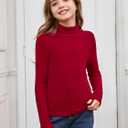 Milumia Girl's Casual Rib Knit Mock Turtle Neck Tee Long Sleeve Fitted T Shirt Tops (Red)