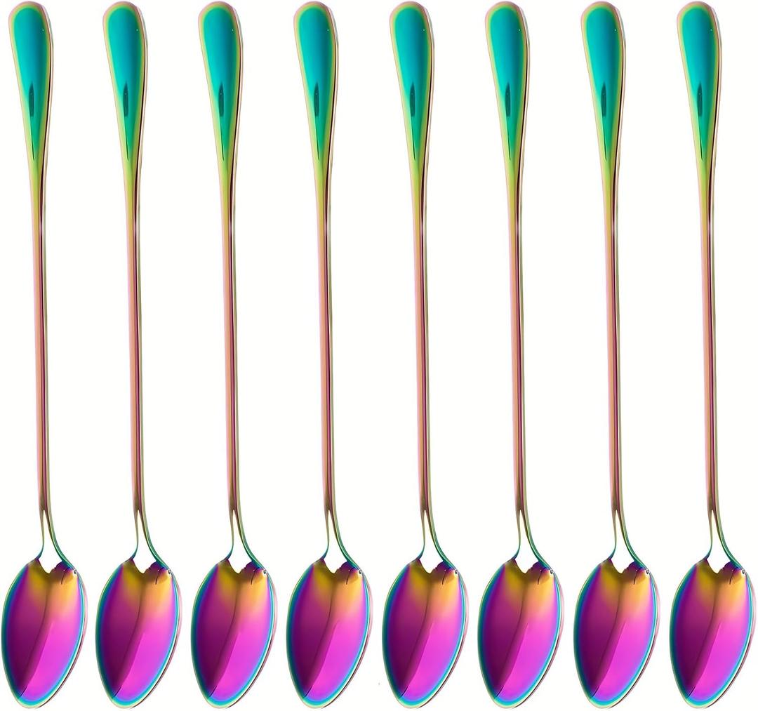 Long-handled ice tea spoon, cocktail stir spoons, stainless steel coffee spoons, ice cream scoop (pointed, iridescence 7.5 IN)