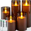 Homemory Realistic Flickering Flameless Candles, Battery Operated Candles, LED Fake Electric Candle with Remote Control and Timer for Home, Christmas Decoration, Grey, Set of 5 (D3"xH4"5"6"8"8", Gray)