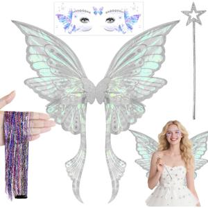 Fairy Wings Adult Women - Butterfly Wings Fairy Costume for Woman Girls, Fairy Accessories Halloween Cosplay (1a-silver)