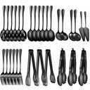 ZLMTZDJD 30 Piece Stainless Steel Serving Utensils Set - Buffet Serving Spoons Forks Tongs for BBQ, Parties, Catering, Weddings, Events - Black