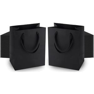 MOXARYSU Black Gift Bags With Handles: 8x5x10 Inch 100pcs Black Paper Bags Medium Bulk For Party Shopping Birthday Wedding (M, 100)