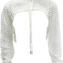 ZUYPSK Womens Fishnet Long Sleeve Hollow Out Hoodie Pullover Crop Top Summer Short Sweatshirt Outerwear (White, L)