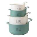 Rae Dunn Non-Slip Mixing Bowls - 4 Piece Nesting Plastic Mixing Bowl Set with Pour Spouts and Handles-Measurement Markings (Sage)