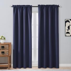 OVZME Navy Blue Blackout Curtains 84 Inches Long 2 Panels Set, Solid Thermal Insulated Soft Blackout Curtains for Bedroom, Dual Rod Pocket Window Treatments Drapes for Living Room, 2x50Wx84L Inches