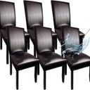 Leather Chair Covers for Dining Chairs Set of 6, Super Stretch Waterproof Kitchen Chair Covers Thickened Washable Dining Chair Slipcovers Brown Chair Seat Covers for Dining/Kitchen/Banquet