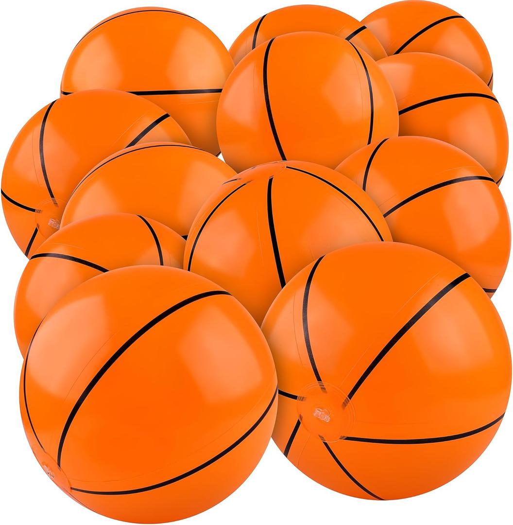 Fovths 12 Pieces Inflatable Basketball Beach Balls 11 Inch Blow Up Basketball Party Supplies Swimming Pool Toys for Summer Water Games Birthday Sports Theme Party Favors