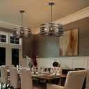 Sigaitwei 5-Light Drum Chandelier for Dining Room19.7" Rustic Farmhouse Dining Room Light FixtureWood Grain and Vintage Black Metal Chandeliers for Kitchen Entryway Living Room