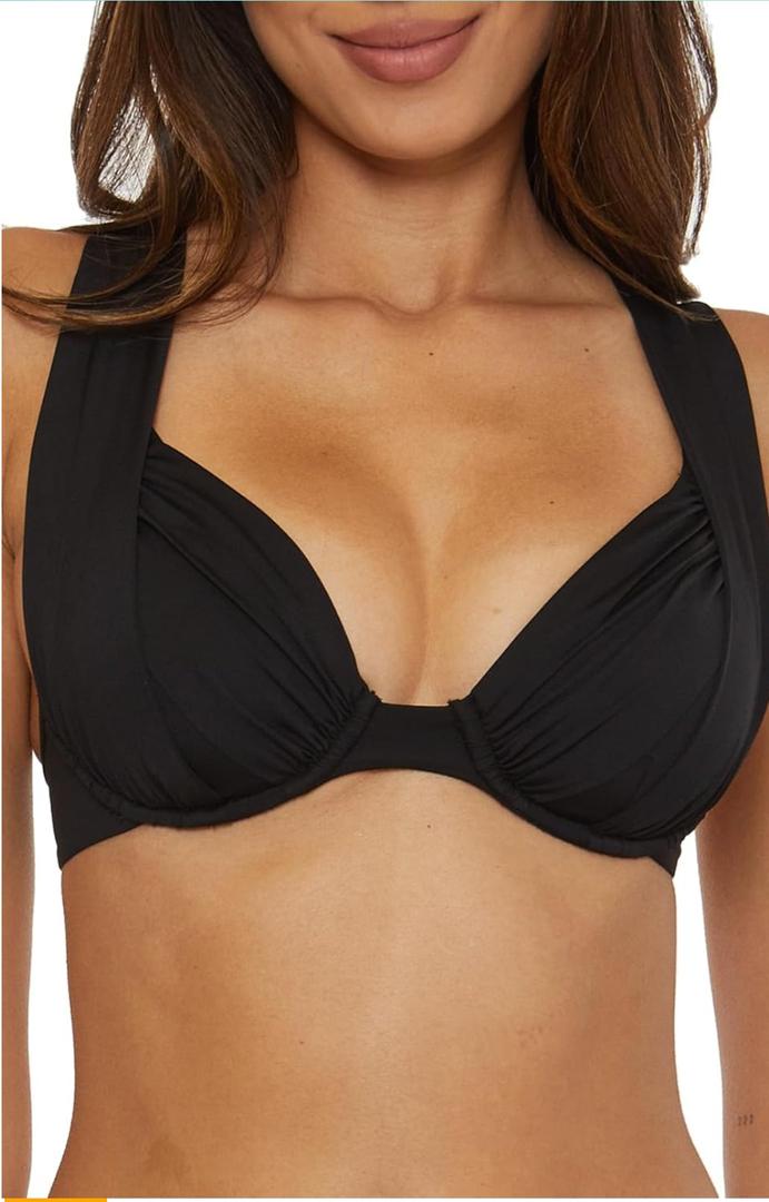 Becca by Rebecca Virtue Women's Standard Color Code Underwire Bikini Top, Adjustable, Swimwear Separates, Black size L