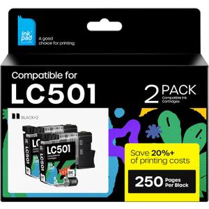 iNKPAD Compatible with LC501 Ink Cartridges for Brother Printer LC 501 Ink Cartridges Replacement for MFC-J1360DW, MFC-J1410DW, MFC-J1260DW Series Printer 2-Pack Black