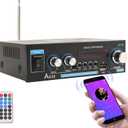 AK35 Home Audio Amplifier Receiver-2 Channel 200W2 Stereo Amplifier, Bluetooth 5.0 Speaker Amp, Supports FM Radio/USB/SD Card Playback, Includes Remote Control; Home Theater Stereo Audio Component