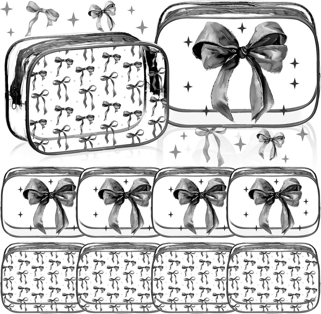 Kacctyen 10 Pcs Black Bow Clear Makeup Bags Valentine Day Coquette Cosmetic Bag Women Girl forPreppy Bow Gift Accessories PVC Waterproof Travel Toiletry Pouch for Valentine Friend Gift
