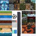 DND Map 32 Terrain 24 x 36",17 x 17",13 x 17" Double Sidedv Grids Dry Erase Battle Mats for Dungeons & Dragons Game with Dice Set,Clips,Eraser,Markers