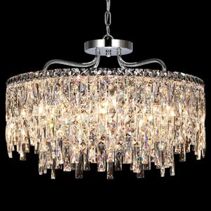 Luxury Crystal Chandelier, 24" Modern Round Dining Room Chandeliers Over Table8 Lights Chrome Ceiling Pendant Ceiling Lighting for Living Room Bedroom Entryway Foyer Staircase