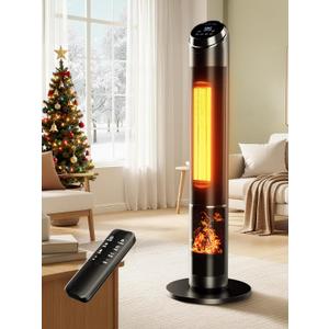 Uthfy 38 Space Heater for Indoor Use, Electric Room Heater with Flame Effect, 120 Oscillation, 24H Timer, Remote Control, Thermostat & ECO Mode, Tip-over & Overheat Protection for Large Rooms