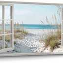 Window Beach Wall Art Prints: Modern Large Tropical Coastal Landscape Canvas Bedroom Blue Ocean Picture Relaxing Living Room Sea Scene Painting Horizontal Summer Seascape Artwork Decor