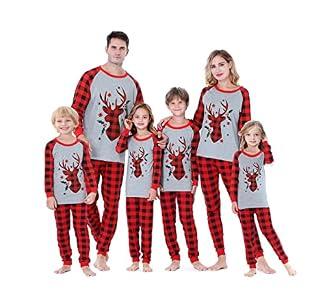 Benaive Matching Family Christmas Pajamas Set Holiday Pjs for Women Men Sleepwear (Grey & Red, DeerHead, Men-Large)