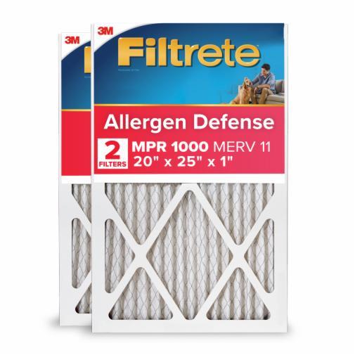 3M AIR FILTER 20x25x1 Inch, Allergen Defense, Pack of 2, Pleated Paper, Compatible with Furnace