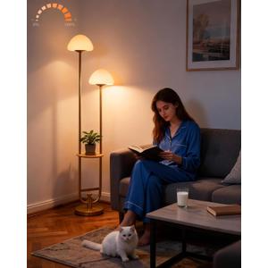 Lightdot 63IN Gold Dimmable Floor Lamp with Table Modern Mid Century Standing Lamps with Bulbs Included Unique Vintage Tall Floor Lamp with 5Lbs Heavy Base for Living Room/Sofa Beside/Corner Decor