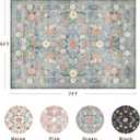AMOAMI Vintage Floral 5x7 Area Rugs for Living Room Rug, Machine Washable Rug Non Slip Large Area Rug for Bedroom Indoor Low Pile Carpet Ultra Soft Boho Rugs for Dining Room Playroom Office, Green