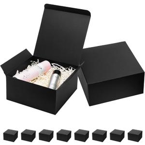 Mcfleet Black Gift Boxes with Lids 8x8x4 Inches 10 Pack Groomsmen Proposal Cardboard Craft Small Gift Box for Christmas, Wedding, Graduation, Holiday, Birthday Presents Packaging