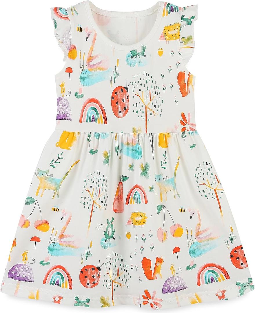 Toddler Girl Sleeveless Dress Cotton Summer Sundress Baby Casual Playwear Cute A-Line Dresses 2-7 Years (White)