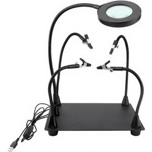 Helping Hands Soldering Station with 5X Magnifying Glass with light, 4 Flexible Helping Hand Arms Magnifier and Third Hand Soldering Tool for Electronic Repair Soldering Jewelry Crafts