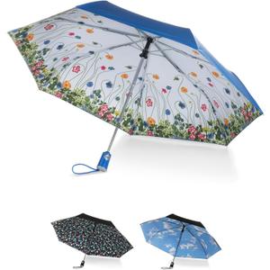 Totes Auto Open/Close Compact Umbrella with Printed Under Canopy (One Size, Floral)