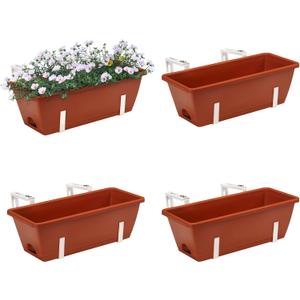 Railing Planter Boxes, Deck Hanging Planters for Railing, 16.9 Inch Railing Hanging Planter, Balcony Planters Railing Hanging, Red and White (WR4)