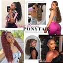 Long Corn Wave Ponytail Extension Magic Paste Heat Resistant Wavy Synthetic Wrap Around Ponytail Black Hairpiece for Women (22 Inch, 22 Inch-Black)