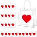 Kolldenn 12 Pcs Mother's Day Heart Gift Bags Bulk  Clear PVC Bags with Handle, Reusable Treat Tote for Mother Women Weddings Birthdays Anniversaries Party Favors (Red, 9.84"x 9.84"x 3.54")