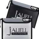 2 Pack Fireproof Money Bag (9.5x6.5''), Non-itchy Waterproof Fireproof Bag with Zipper, Small Fire Proof Money Bag for Cash, Valuables, Passport, Currency & Keys (Black & Grey)