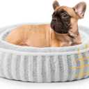 Dog Bed Medium Size Dogs, Washable Large Cat Beds for Indoor Cats with Anti-Slip Bottom, Supportive Soft Calming Sleeping Pet Bed for Puppy and Kitten, 25 inches, White