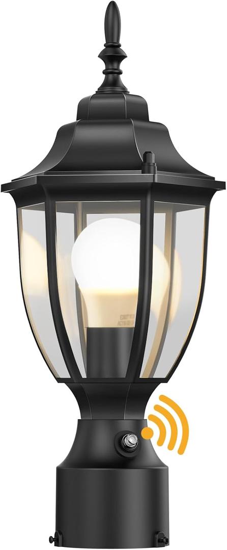Lamomo Dusk to Dawn Outdoor Post Lights, Waterproof Aluminum Lamp Post Light Fixture, Lamp Posts Outdoor Lighting Pole Lantern for Yard Patio Pathway Garden (15.5inch-1 Pack-Dusk to Dawn, Black)