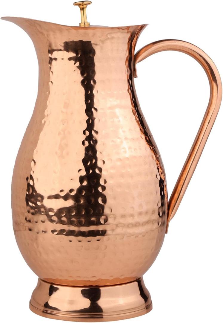 Pure Copper Jug with Lid, Large Copper Water Jug for Home, Hotels and Restaurants (Royal 1800ml)