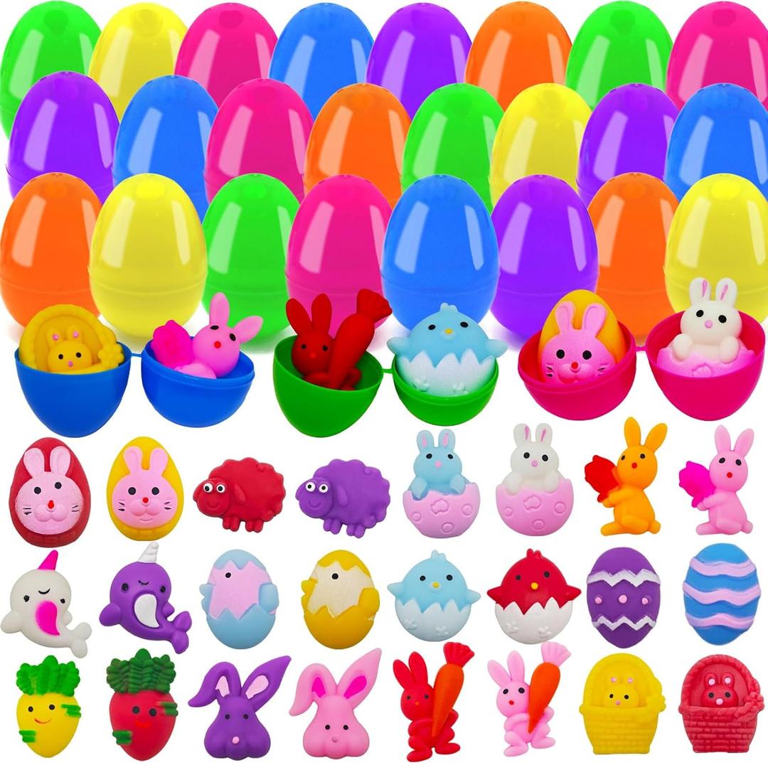 3 x VEALIZUU 24 Pack Plastic Easter Eggs Filled with Mochi Squishy Toys for Kids, Perfect for Easter Egg Hunt Game, Basket Fillers, Party Favor Supplies