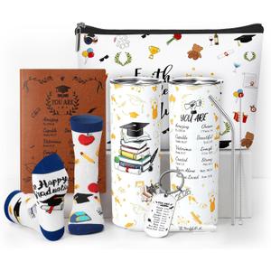 Patelai 6 Pcs 2026 Christian Graduation Gifts Set Congrats Grad Gift Basket for College High School Bible Verse Graduation Gift with Tumbler Keychain Makeup Bag Notebook Pen Sock for Graduates Her Him