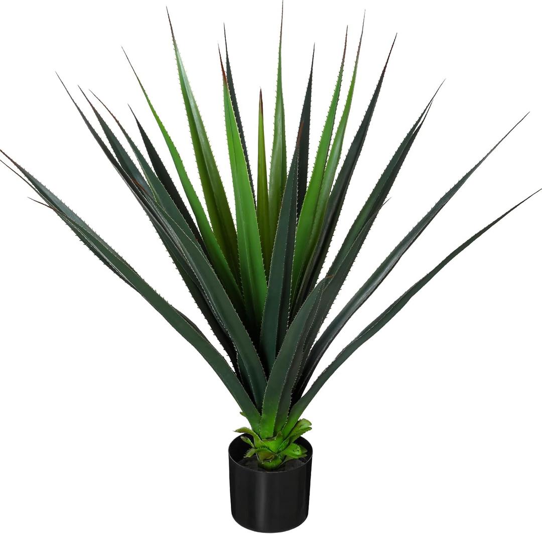 JUSTOYOU 3FT Realistic Agave Plant Artificial, Spiked Succulent Faux Agave Plants, 36" Fake Succulent Plant Outdoor UV Resistant for Patio, Front Porch, Home and Office Decor, 1pc