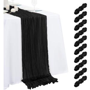 10 Pack Black Cheesecloth Table Runner 17x108 Inch Semi Sheer Boho Gauze Cheese Cloth Table Runners, for Wedding Bridal Shower Birthday Party Home Decor Garden Farmhouse