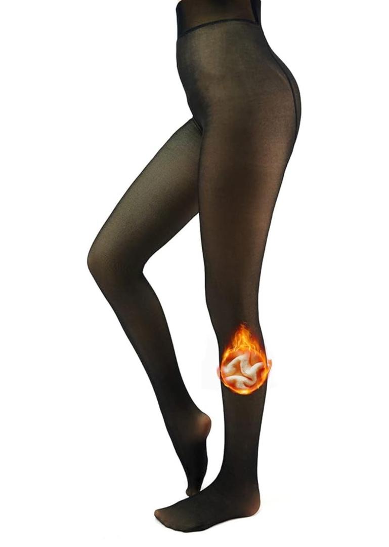 Fleece Lined Tights Sheer Women - Fake Translucent Warm Pantyhose Leggings Sheer Thick Tights for Winter