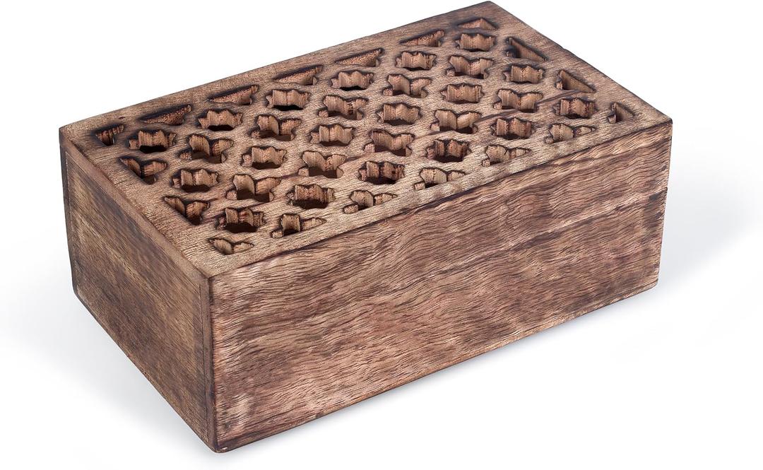 Mother's Day Gift Wooden Hand Carving Jali Design Jewelry Storage Box Holder | Tarot Card Trinket Keepsake Wooden Storage Box Perfect Gifts for Women 8x5x2.5 Inch
