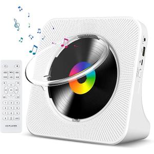 Gueray CD Player Portable Bluetooth Desktop CD Player for Home with Timer Builtin HiFi Speakers with LCD Screen Display Boombox FM Radio USB Typec (White)
