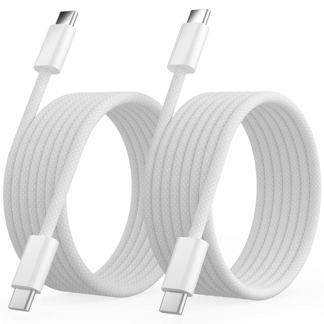 Quickeep USB C to USB C Cable 6 FT 2 Pack, Nylon Braided 60W iPhone 17 16 15 Charger Cord, Type C Charger Fast Charging, USBC to USBC Cable for iPhone 15 16 Pro Plus Pro Max/iPad Pro/Air (White)