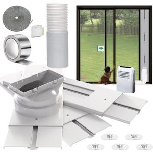 Gulrear 95" Sliding Door AC Vent Kit with  5.9"AC Hose Security Lock & Weather Stripping Universal 5.0/5.9 Inch Coupler for Window/Sliding Glass Door Portable AC Energy Saving Airtight Seal Pancel