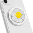 Magnetic Luminous Smiley Flower Mobile Phone Grip: Swappable & Collapsible Grip for Phones & Tablets (White)