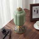 Milk Glass Table Lamp, Green, 15" | Modern Farmhouse Design, Antique Brass Finish Base, Desk Light for Living Room & Bedroom Decor